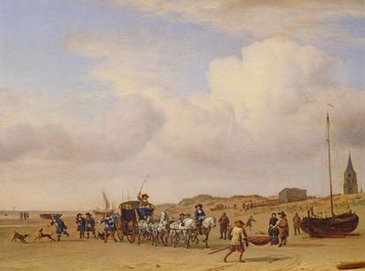 Noble Carriage on the Beach at Scheveningen, 1660 by Adriaen van de Velde